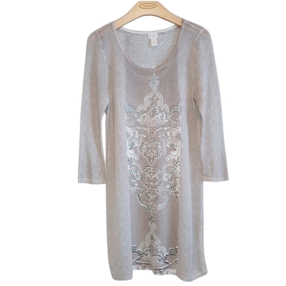 Chico's Mystic Scroll Athena Pullover Tunic Sweater Sz XS Ethereal